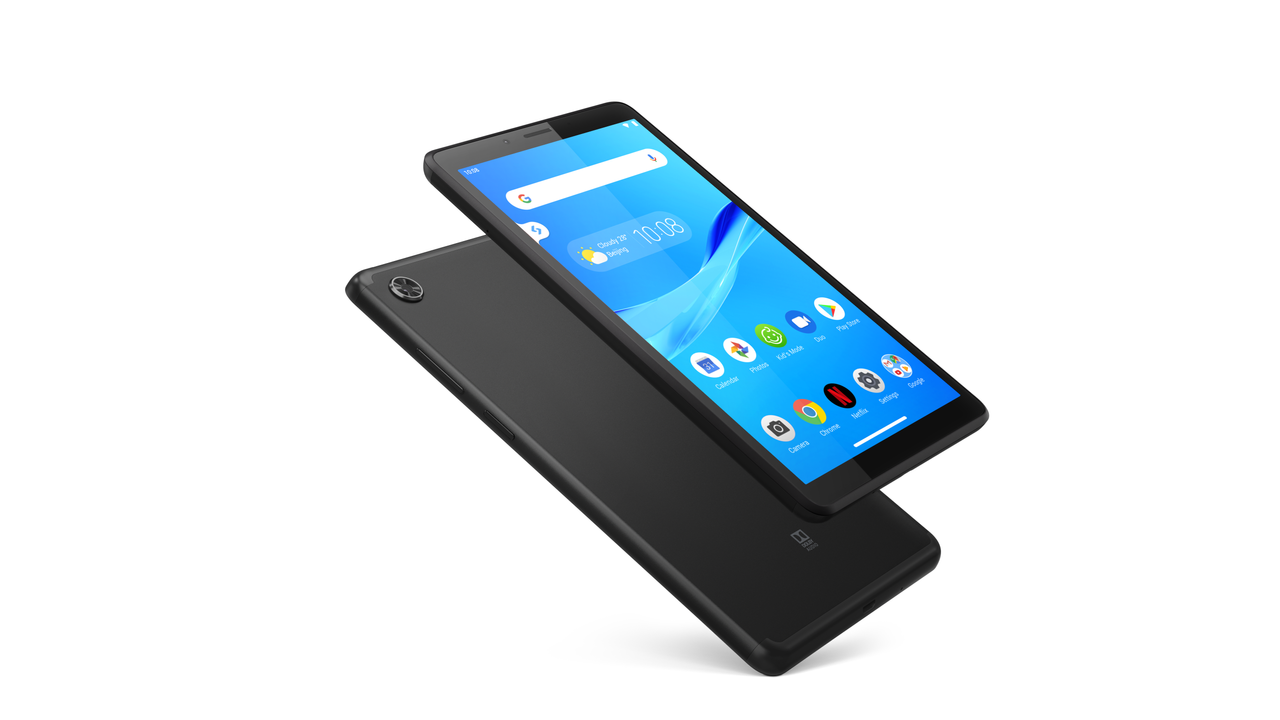 The Lenovo Tab M7 front and back.