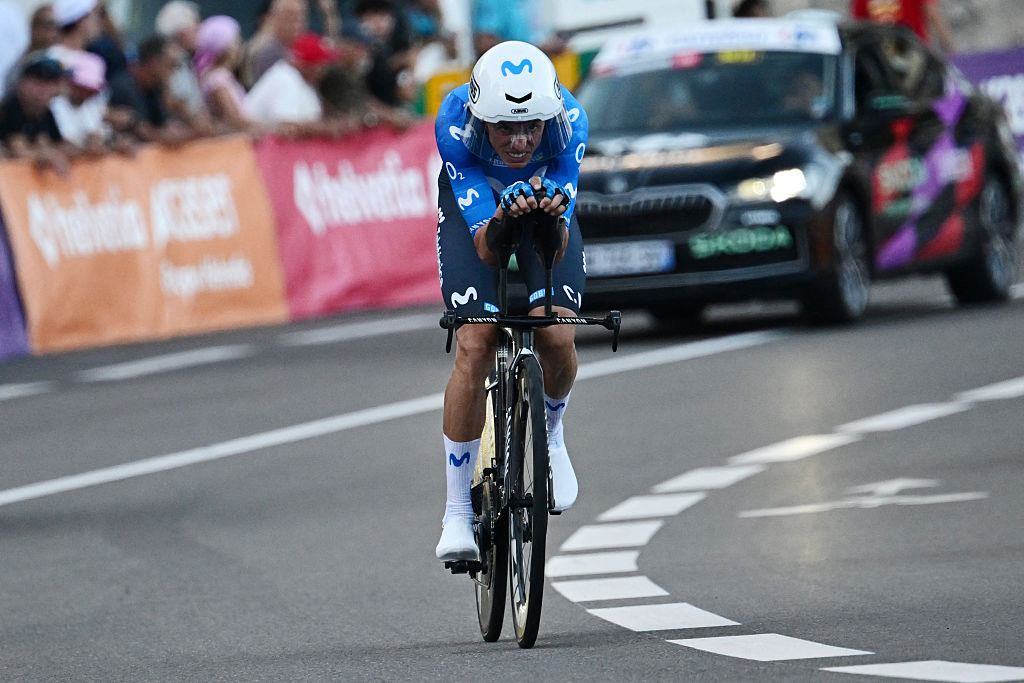 Enric Mas (Movistar) during the first stage of the Vuelta a Espana 2026, a 9,4 km time-trial between Monaco and Monaco. (Photo by Miguel MEDINA / AFP via Getty Images)