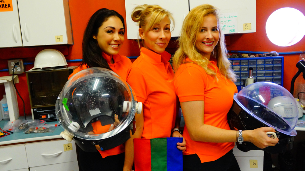 From left to right, MDRS Crew 149 members Kellie Gerardi, Pamela Nicoletatos and Ann-Sofie Schreurs.