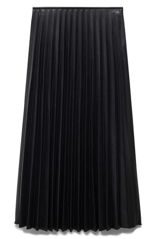 Pleated Faux Leather Midi Skirt