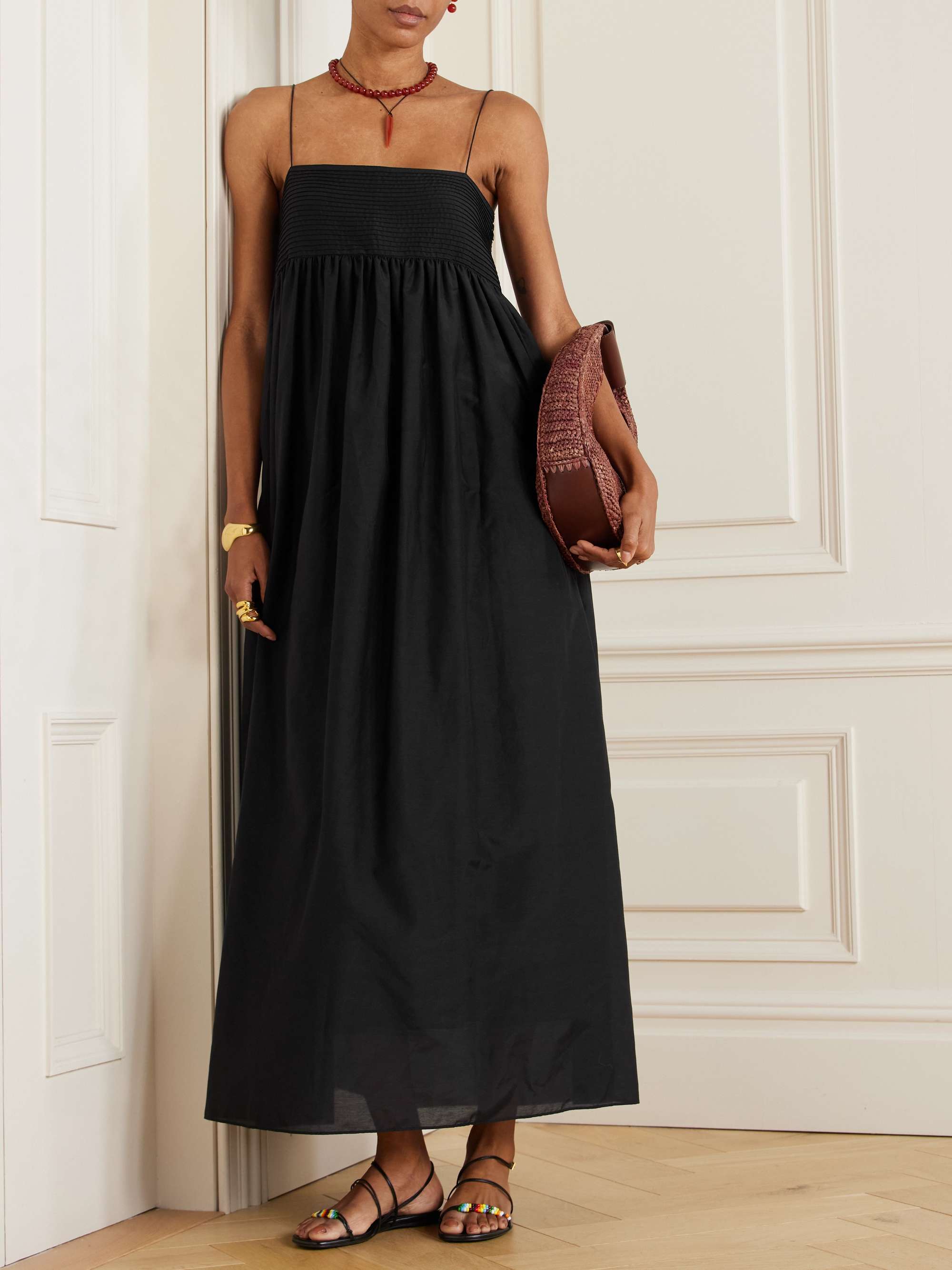 Pintucked Organic Cotton and Silk-Blend Maxi Dress