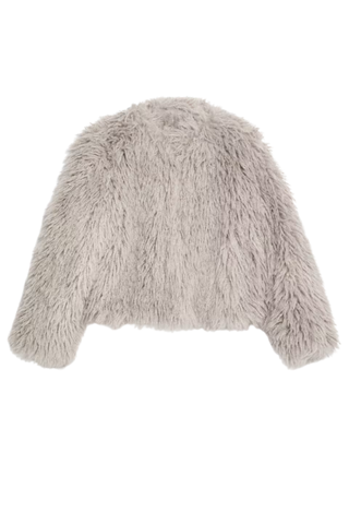 Faux Fur Collarless Short Coat