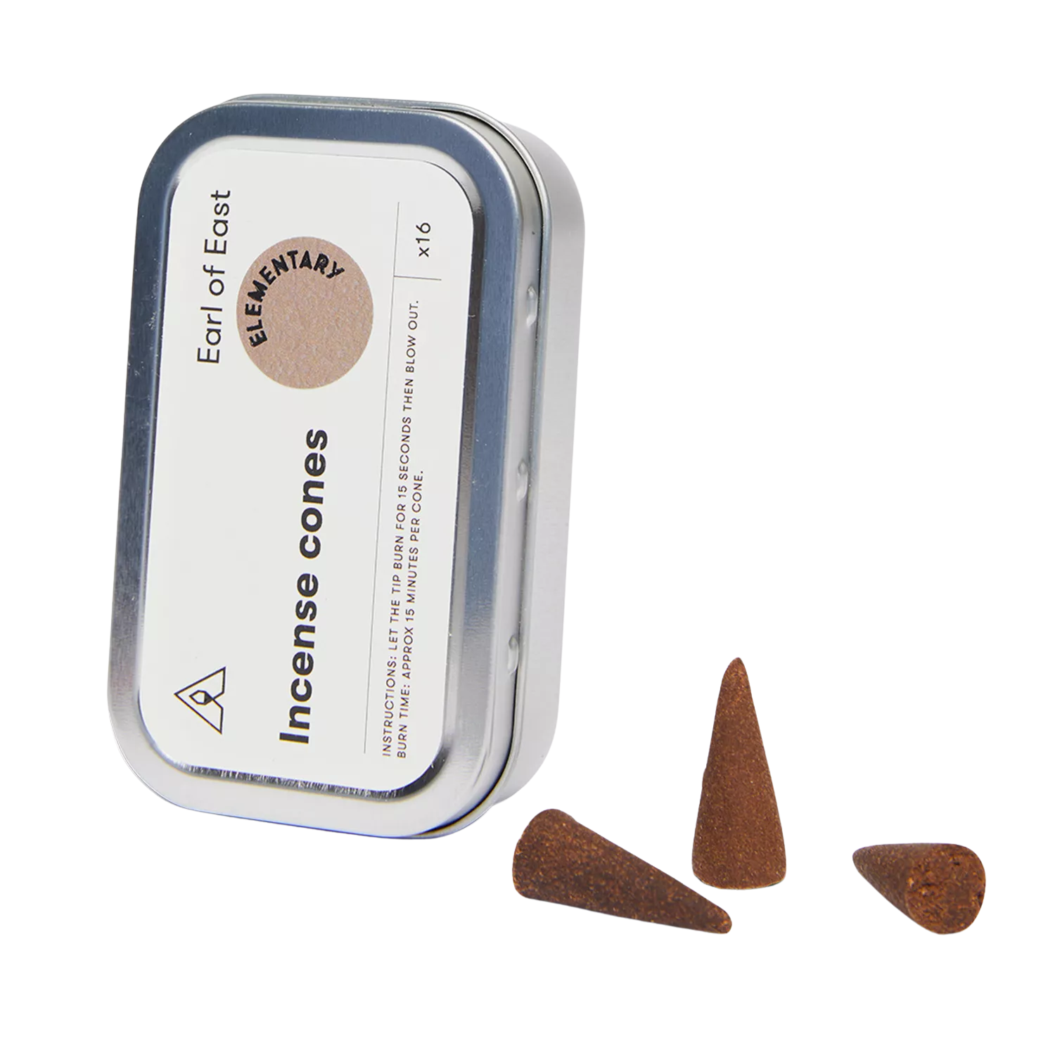 A metal tin of incense cones