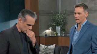 Maurice Benard and James Patrick Stuart as Sonny and Valentin in a conversation in General Hospital