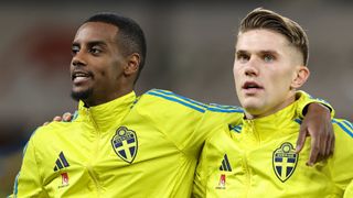 Alexander Isak and Viktor Gyokeres of Sweden during the UEFA Nations League 2024/25 League C Group C1 match between Sweden and Azerbaijan at Strawberry Arena on November 19, 2024 in Solna, Sweden. 