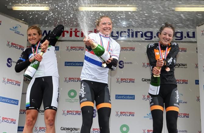Laura Trott (Team Honda - Wiggle) sprays the champagne as U23 Champion