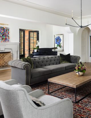 chesterfield sofa in gray in living room