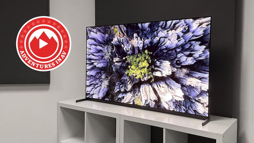 The Sony Bravia 8 II OLED TV, pictured on a white shelving unit