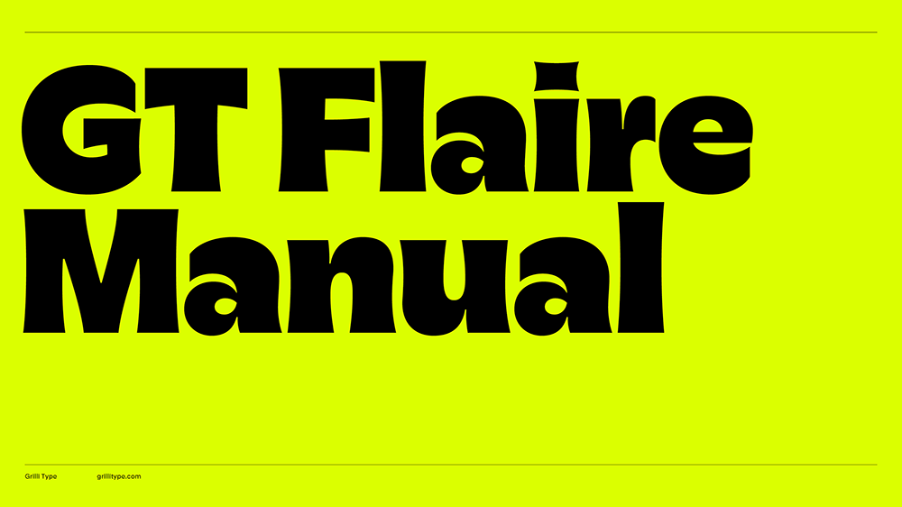 Image displaying the GT Flaire font in black on a fluorescent green/yellow background.