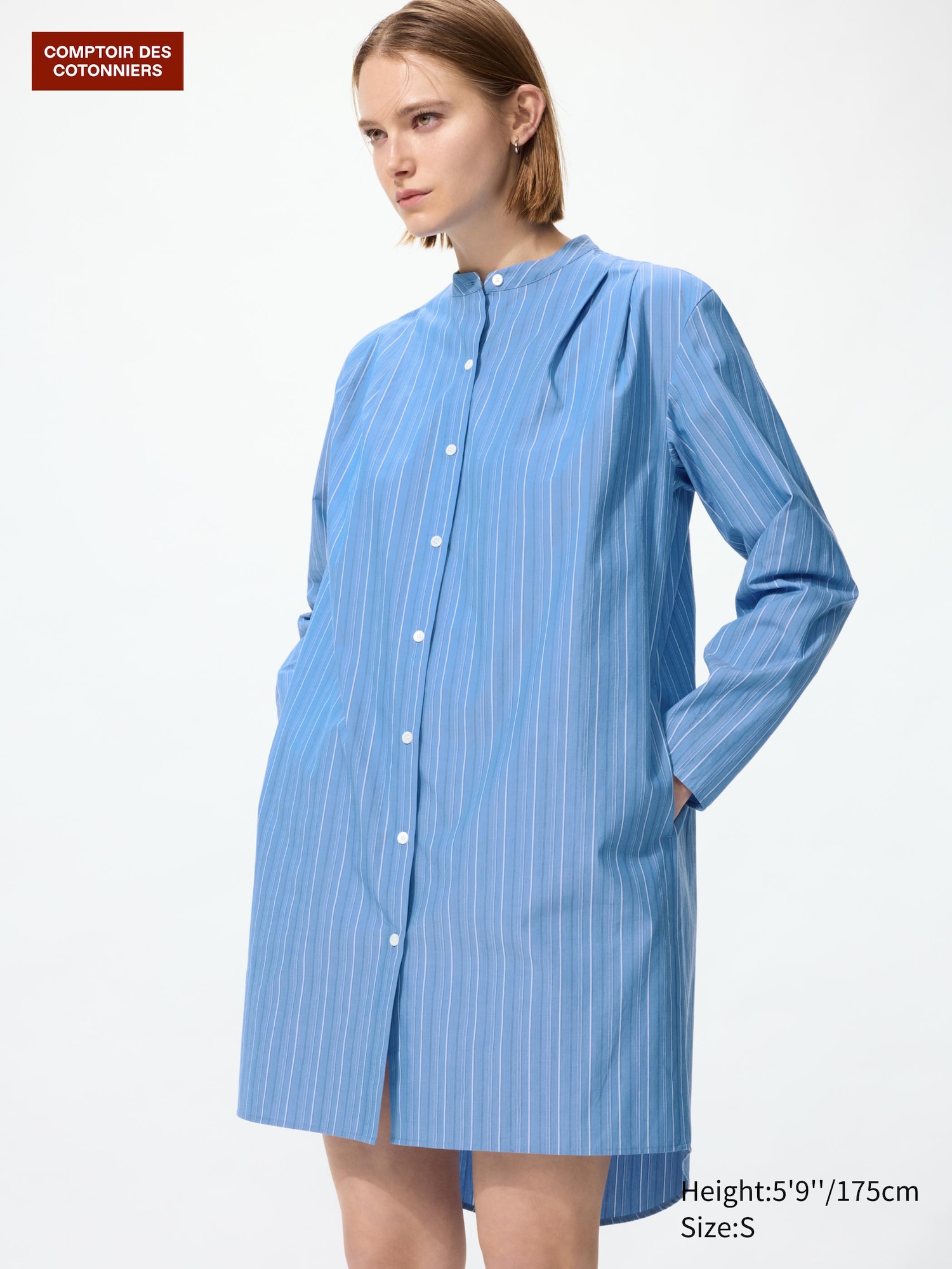Cotton Striped Short Shirt Dress (long Sleeve)