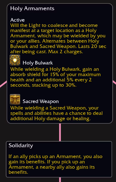 An image showing off the Lightwarden Paladin Hero Talents from World of Warcraft: The War Within, particularly its holy armaments ability.