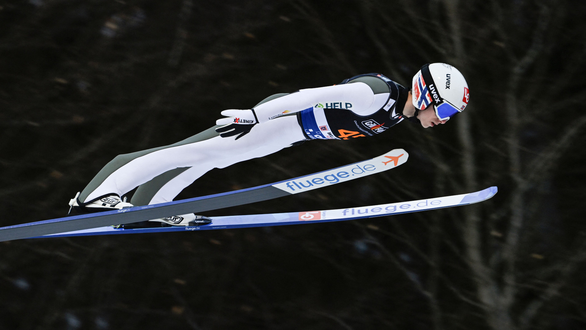 Norway's Halvor Egner Granerud soars through the air during the men's Ski Jumping