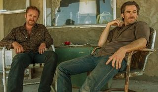 Hell or High Water Ben Foster and Chris Pine sitting on a rusty front porch