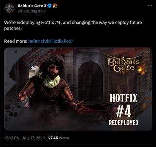 We're redeploying Hotfix #4, and changing the way we deploy future patches. Read more: https://larian.club/HotfixFour
