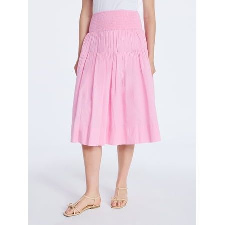 Smocked Waist Cotton Midi Skirt
