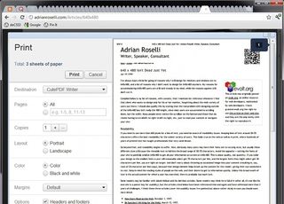 The print preview dialog box in Chrome. As with all the print previews, it offers you a quick idea of what to expect