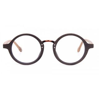Round eyeglasses with wooden frame