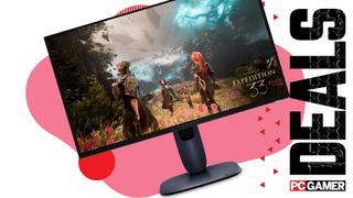 Alienware AW2725Q monitor on an abstract background