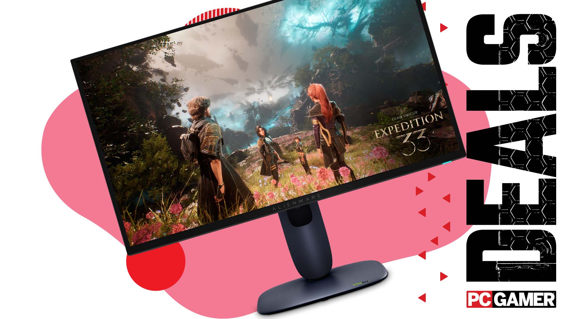 Alienware AW2725Q monitor on an abstract background