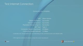 Test connection success PS4