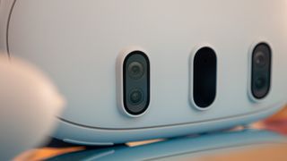 A close-up of the cameras on the front of the Meta Quest 3