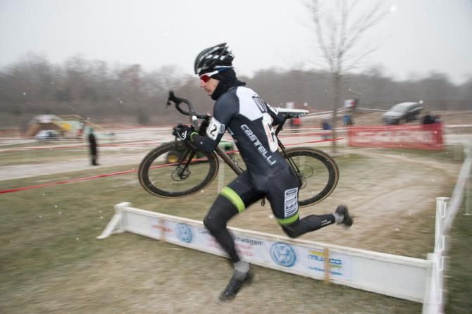 Jeremy Durrin flies over a barrier