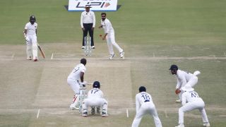 India bowling against Sri Lanka during a cricket Test match