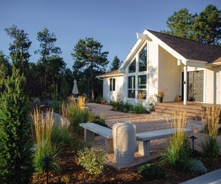 sustainable front yard landscaping with gravel and planting