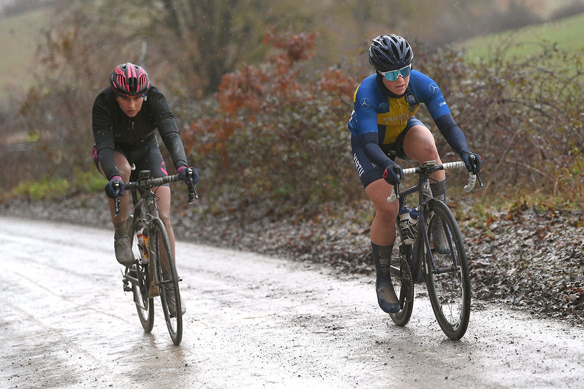 The strade bianche were sloppy in the mud