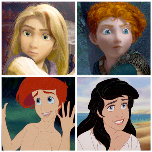 Genderbent Disney - Repunzel, Merida, Ariel and Eric