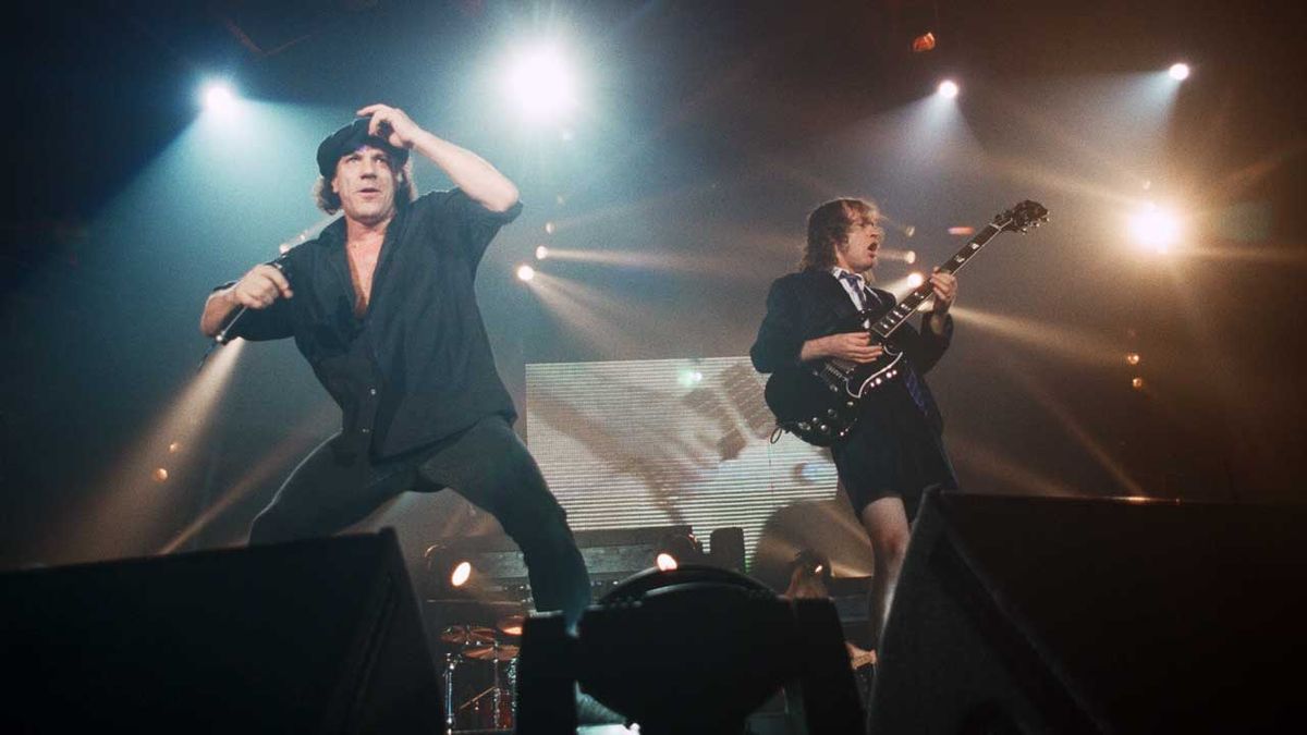 Brian Johnson and Angus Young onstage