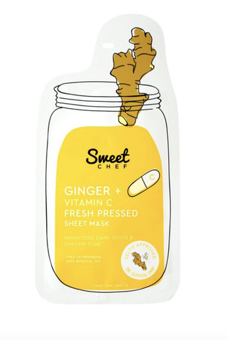 A single Ginger Vitamin C Fresh Pressed Sheet Face Mask set against a white background.