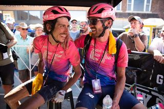 EF Education First riders Lachlan Morton and Alex Howes celebrate their rides at the 2019 Dirty Kanza