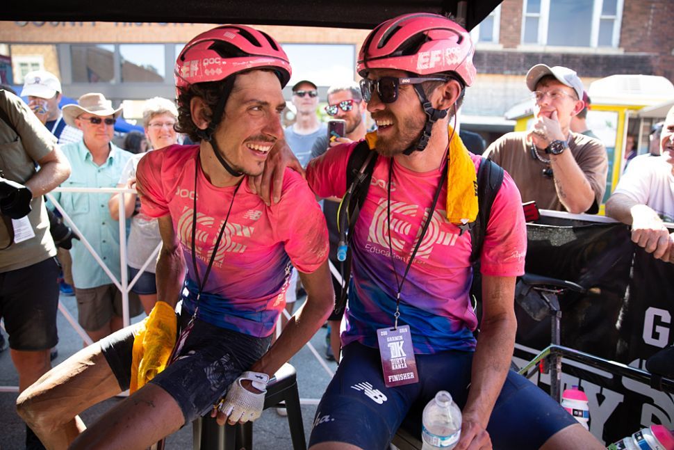 EF Education First riders Lachlan Morton and Alex Howes celebrate their rides at the 2019 Dirty Kanza