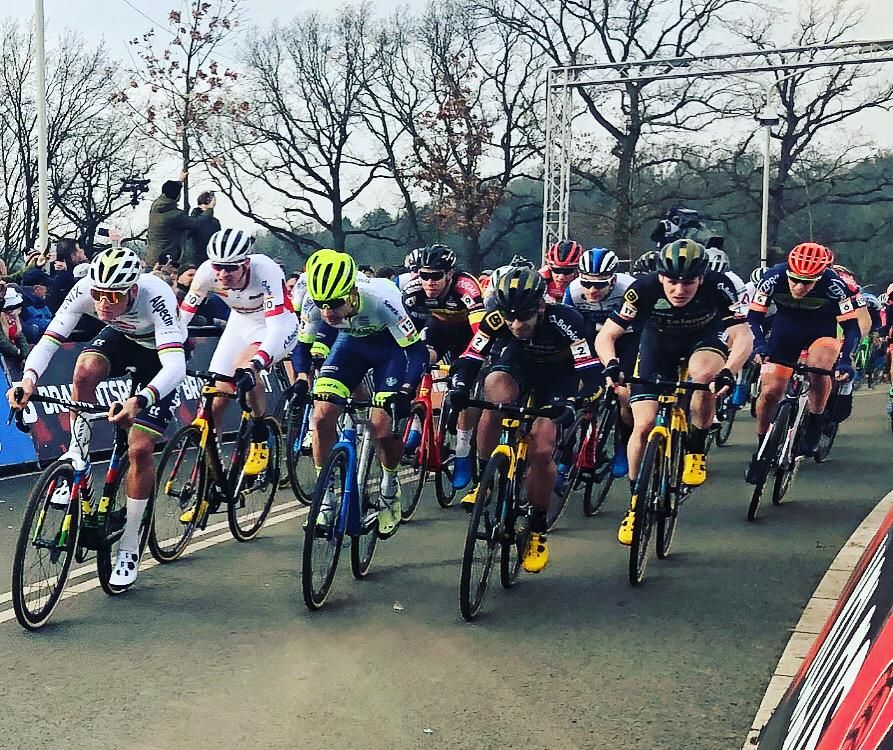 Van der Poel (left) leads from the front at the race start