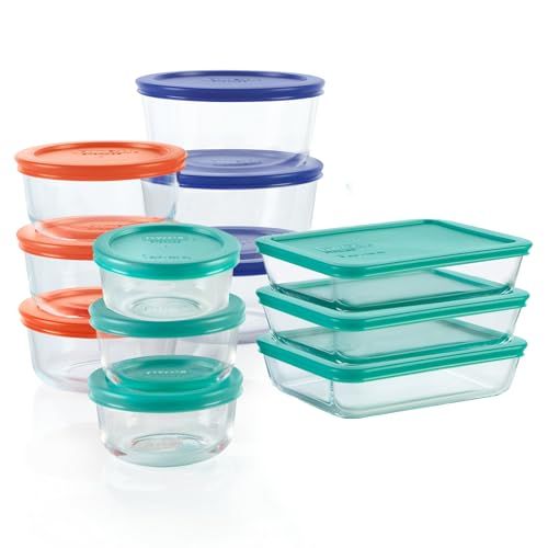 Pyrex Simply Store 12-Pack Mixed Sized Glass Food Storage Set, Round & Rectangular Containers With Lids, Bpa-Free, Dishwasher & Microwave Safe