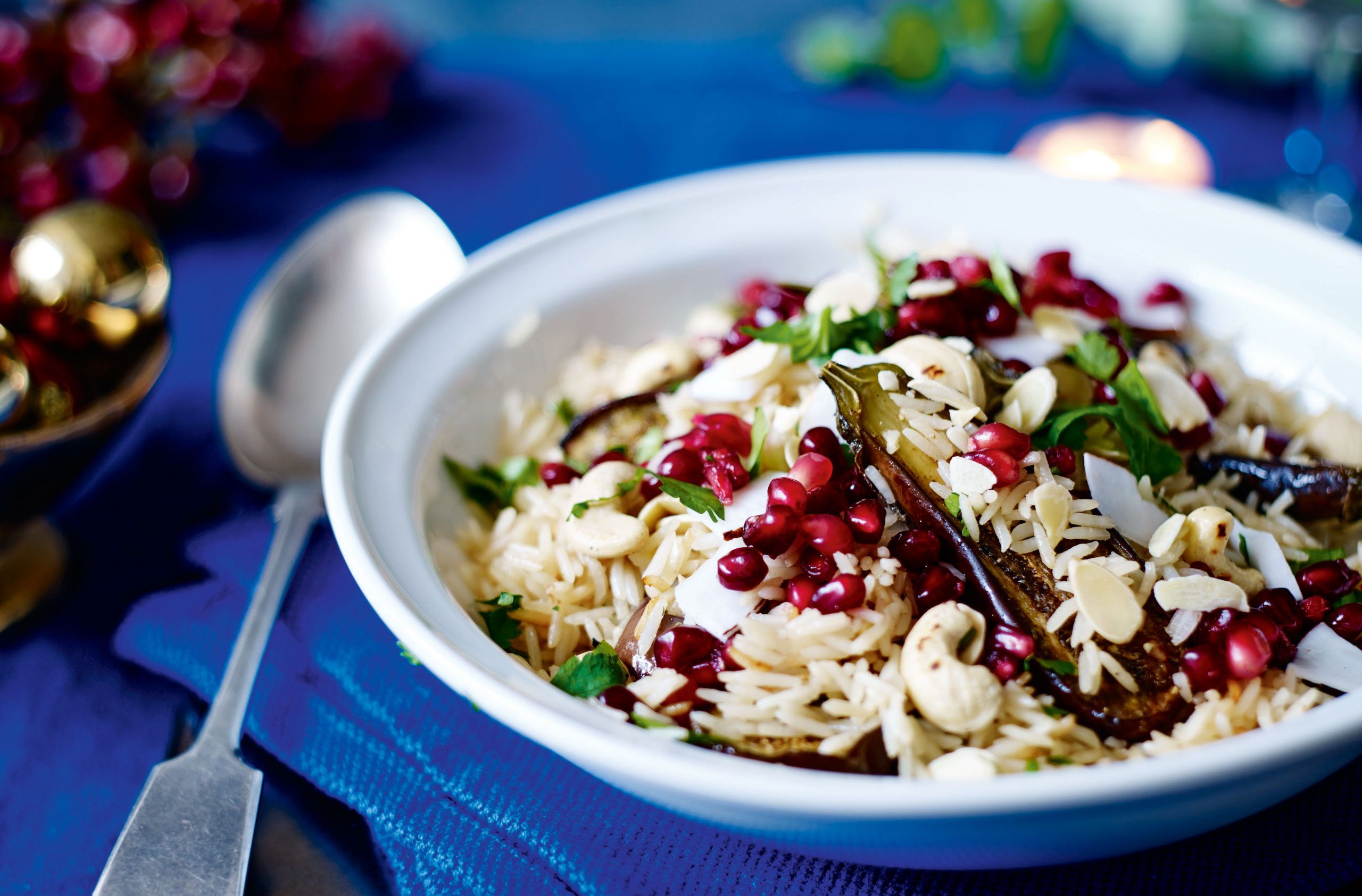 Coconut rice pilaf with baby aubergines recipe