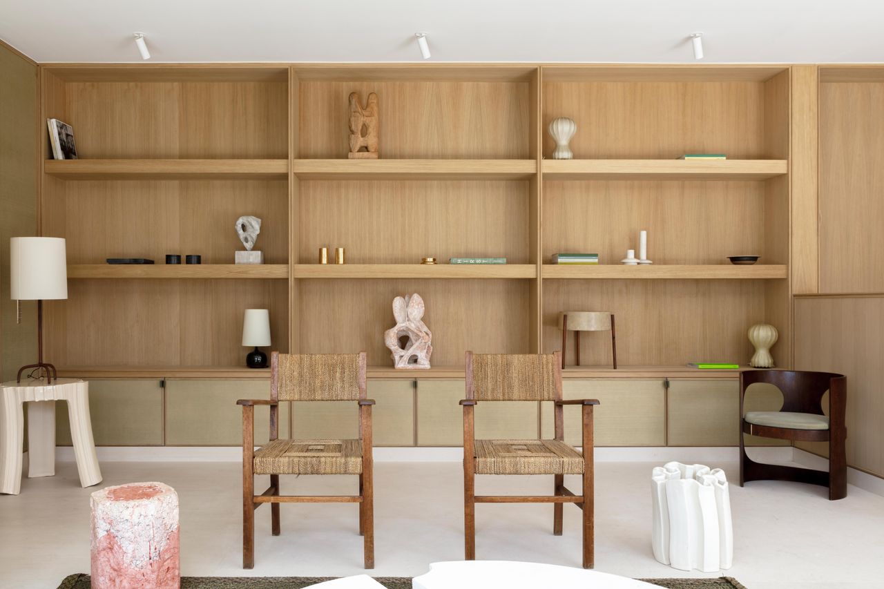 Oak shelving living room