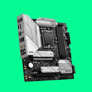 MAG B660M MORTAR WIFI DDR4 motherboard against a green background