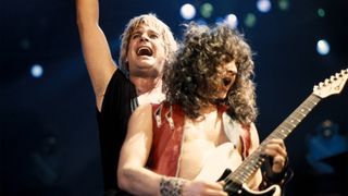 Ozzy Osbourne and Jake E. Lee perform onstage, 01 March, 1984 