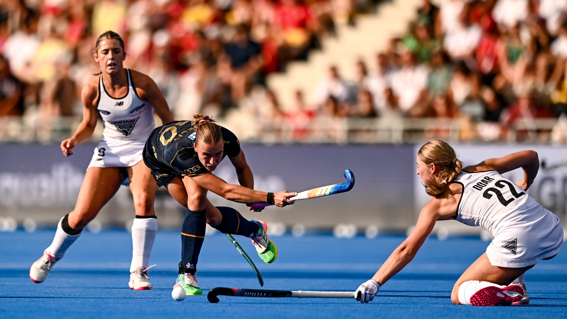 Belgium's Camille Belis and New Zealand's Katie Doar at FIH Hockey World Cup 2026