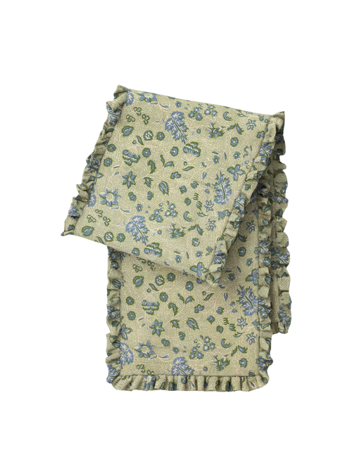 Cotton Ruffle Vintage Floral Table Runner