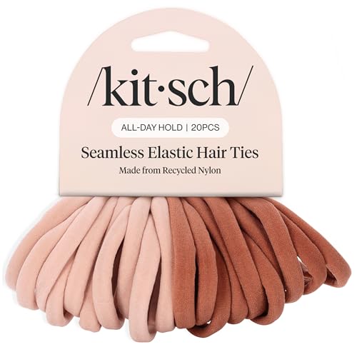 Kitsch Blush 20pcs Hair Ties No Damage - Strong Stretchy Hairbands &amp;amp; Hair Bobbles - Soft Nylon Hair Elastics, Snag-Free Rubber Bands for Updos &amp;amp; Braids
