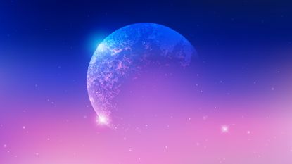 New Moon November 2022: Universe scene with planets, stars and galaxies in outer space; abstract scientific background; glowing planet Earth in space, nebula and stars
