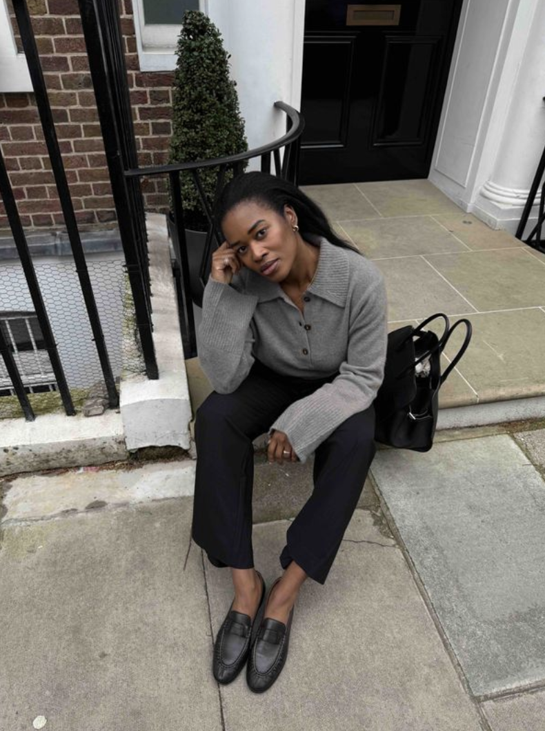 Marilyn wearing a collared cardigan