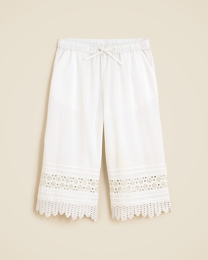 Girls' Crochet-Trim Pull-On Pant in Cotton Poplin
