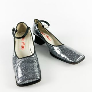 Vintage Miu Miu silver sparkle Mary Janes.