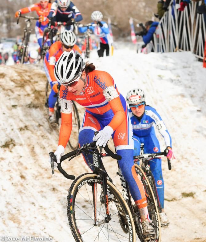 Marianne Vos (NED) riding in second position