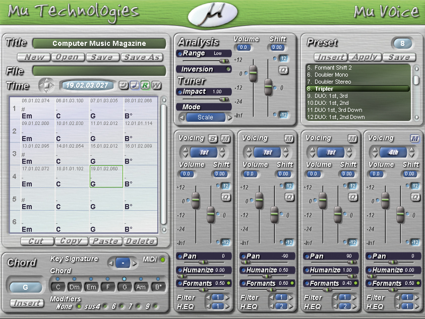 Mu Voice lets you create up to four harmony parts.