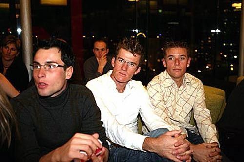 Thomas Ziegler (l) with Michael Rogers and Scott Davis, T-Mobile's Aussie contingent